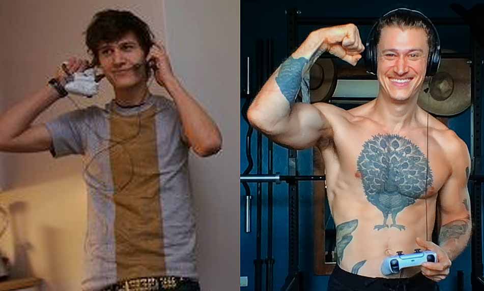 Before and after photo showing Shane's muscle-building results.