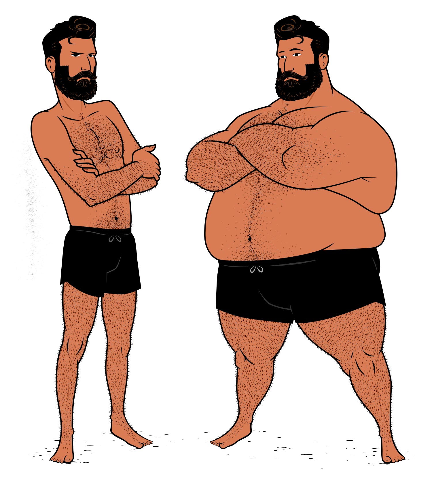 Illustration of a bodybuilder gaining fat.