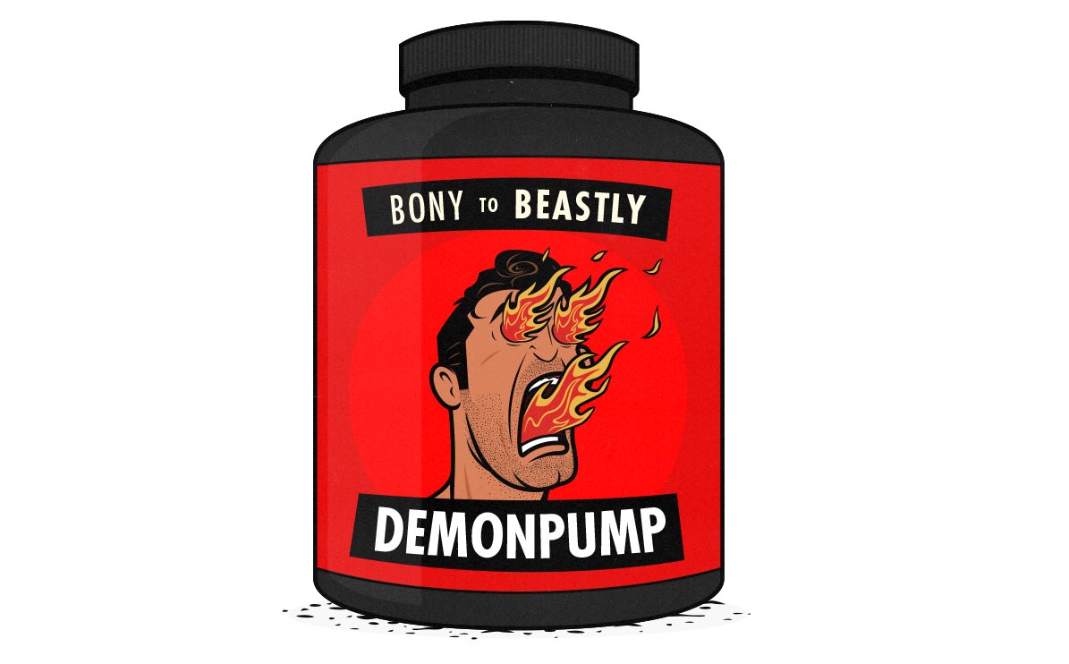 Illustration of a pre-workout supplement for skinny guys who are trying to build muscle.