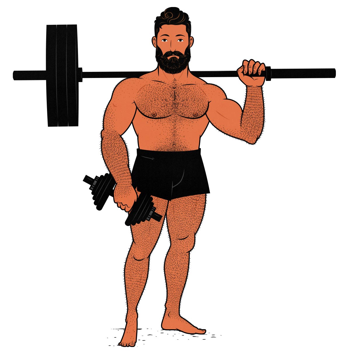 Illustration of a bodybuilder lifting weights to burn calories.