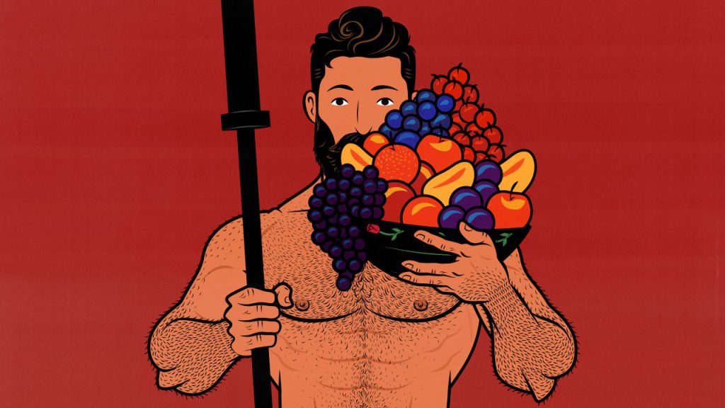 Illustration of a bodybuilder with a huge bowl of food. Illustrated by Shane Duquette for Outlift.