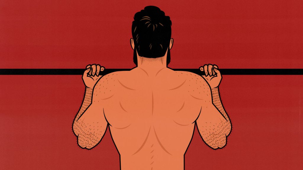 Illustration of a bodybuilder doing chin-ups instead of pull-ups.