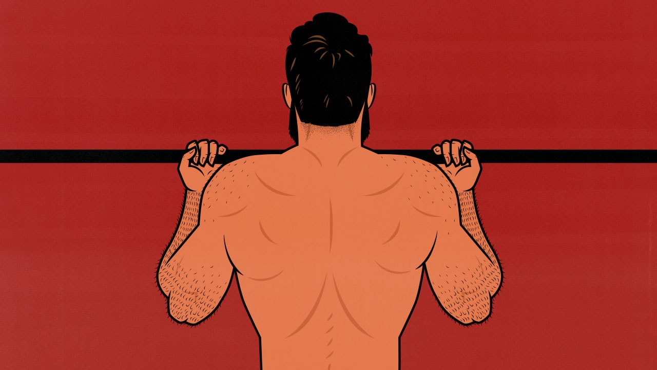 Illustration of a bodybuilder doing chin-ups instead of pull-ups.