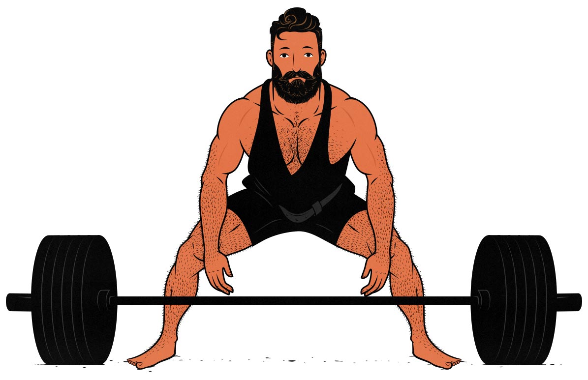 Illustration of a bodybuilder doing deadlifts to build a bigger posterior chain.
