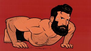 Illustration of a man doing the 100 push-ups a day challenge to build muscle.
