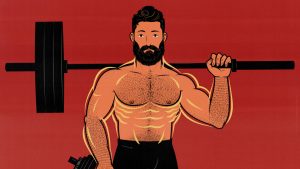 Illustration of a weight lifter doing a 6-day workout split to build muscle.