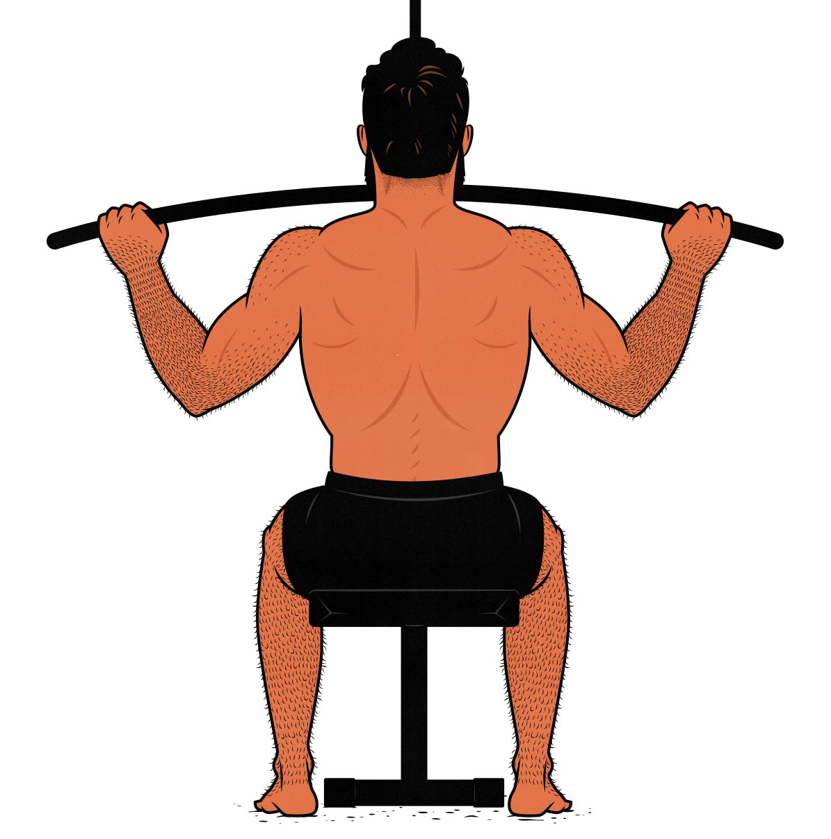 Illustration of a weight lifter doing the lat pulldown exercise during his Pull Day workout.