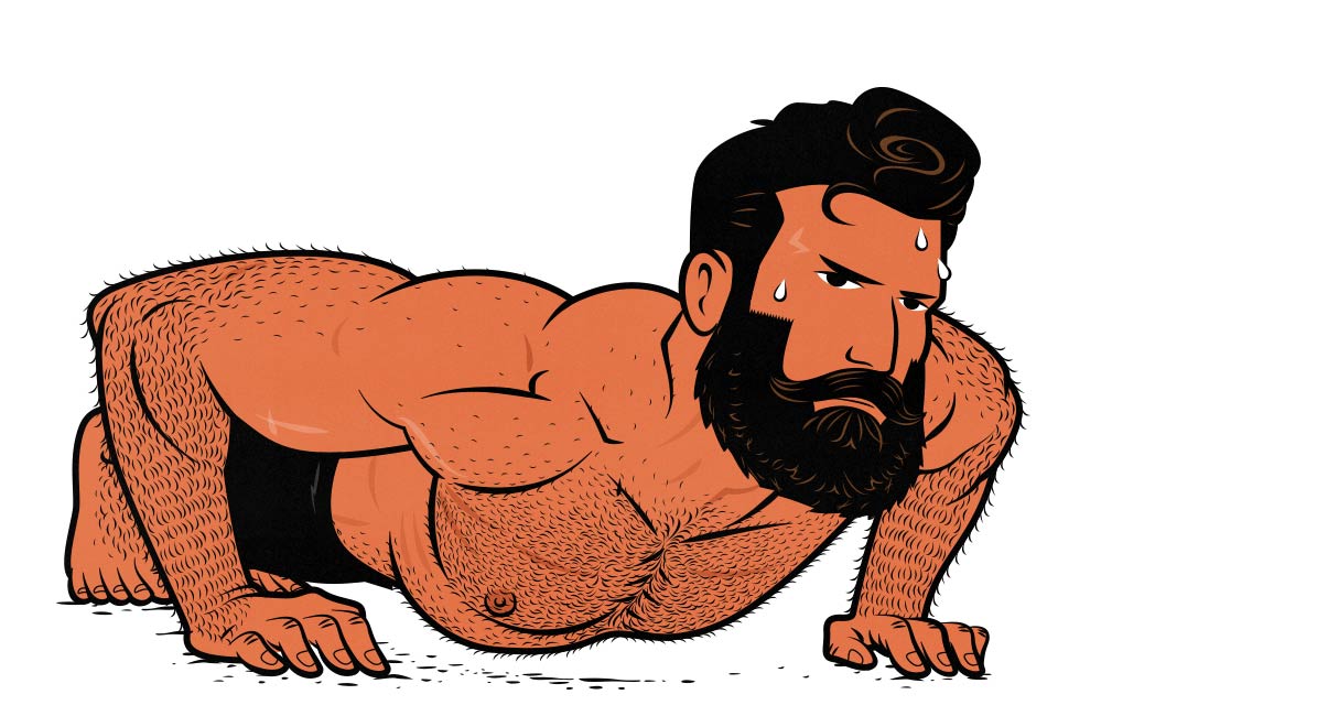 Illustration of a man doing push-ups to build muscle.