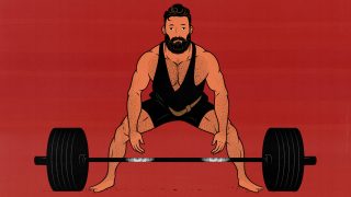 Illustration of a weight lifter doing compound exercises to gain muscle and strength.