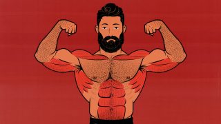 Illustration of a weight lifter flexing his shoulder muscles after a Shoulder Day workout.