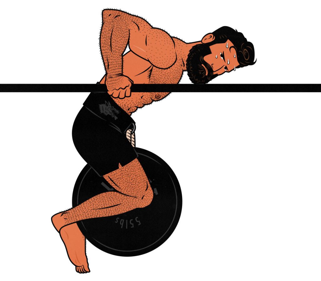 Illustration of a man doing the weighted dips exercise.