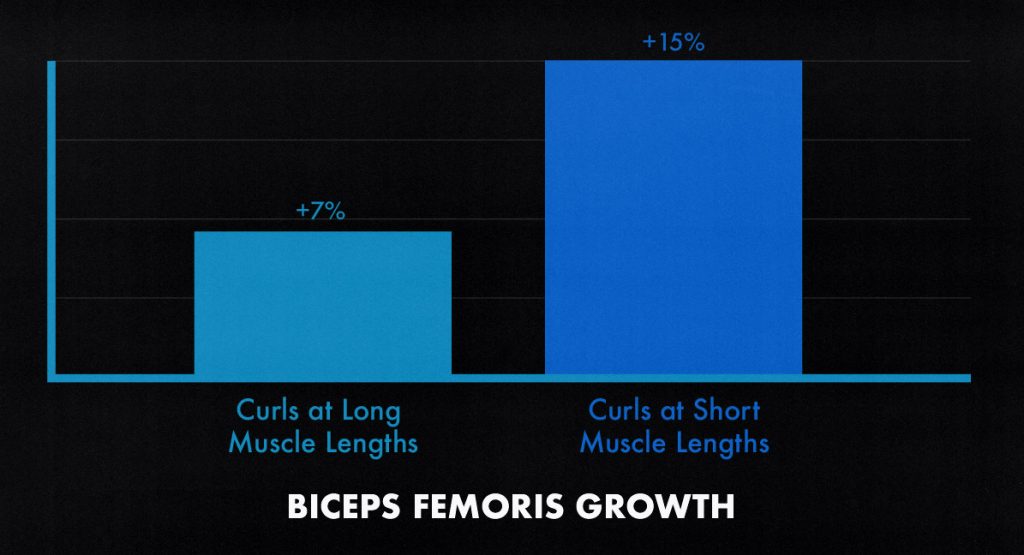 Study results showing far faster muscle growth when training at long muscle lengths (stretch-mediated hypertrophy).