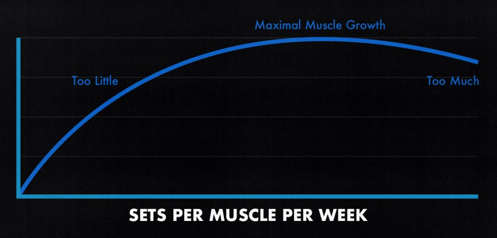 Graph showing how many sets to do per muscle per week.