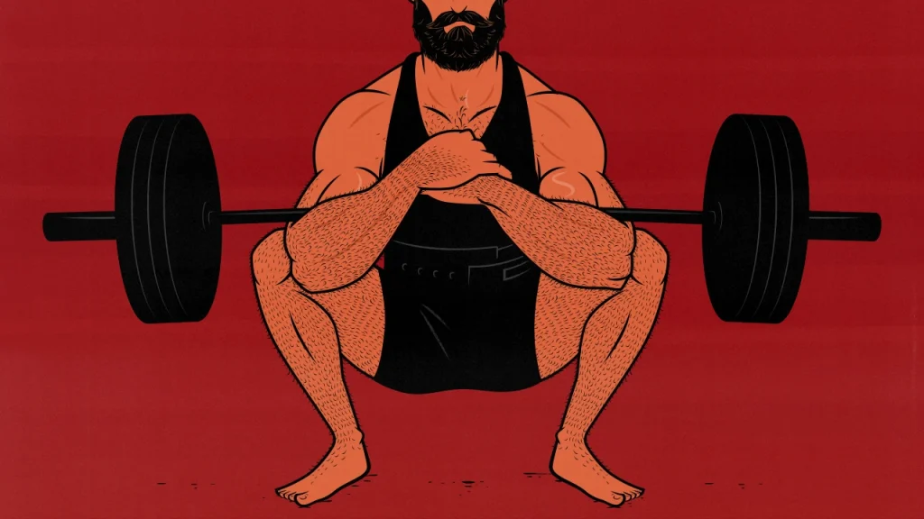 Illustration of an athlete doing a squat workout to build a bigger and stronger lower body.