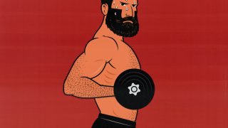 Illustration of a bodybuilder doing the drag curl exercise to build bigger biceps.