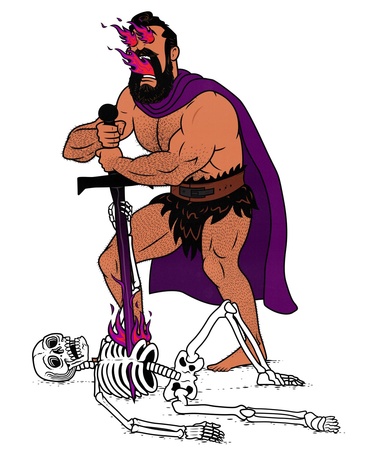 Illustration of a barbarian weight lifter pumped up on energy drinks and pre-workout supplements.