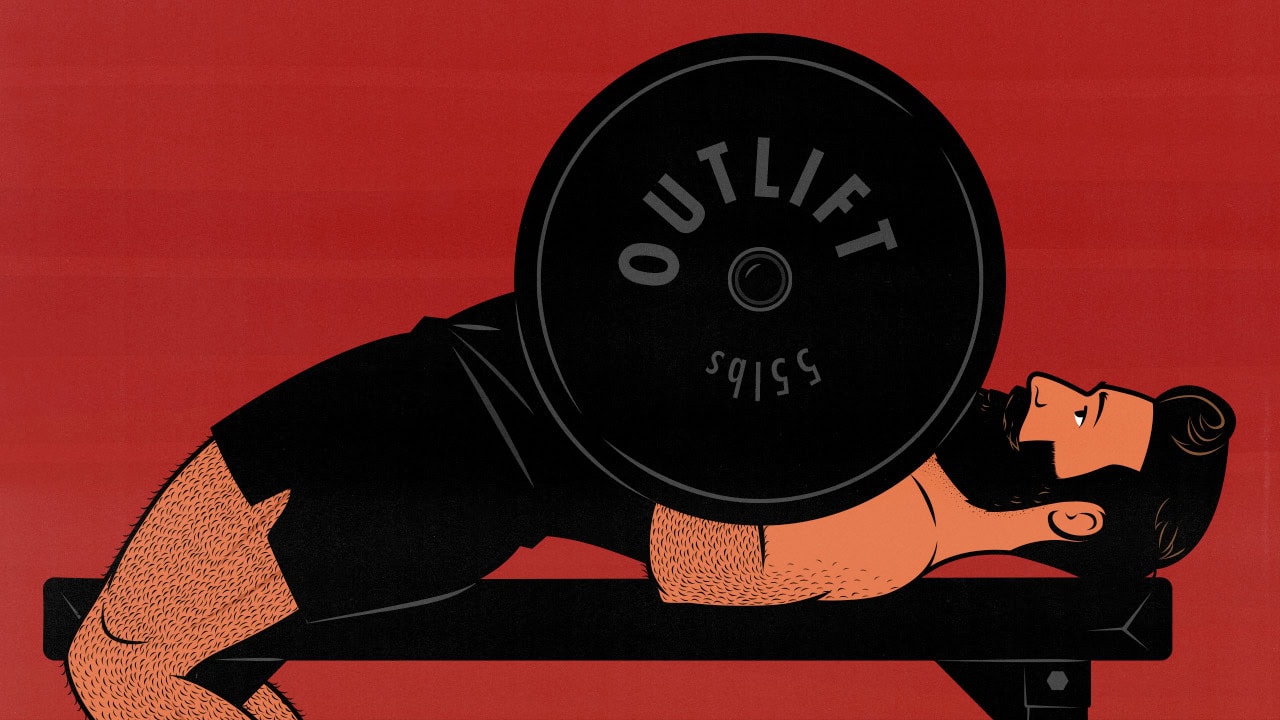 Illustration of a man doing the bench press.