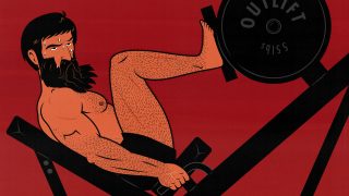 Illustration of a bodybuilder doing the leg press.