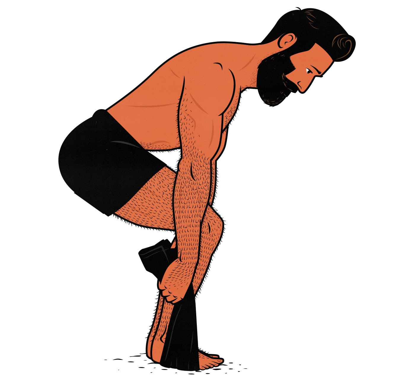 Illustration of a man doing bodyweight towel deadlifts.