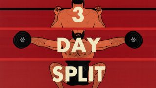 Illustration of a bodybuilder doing a 3-day workout split.