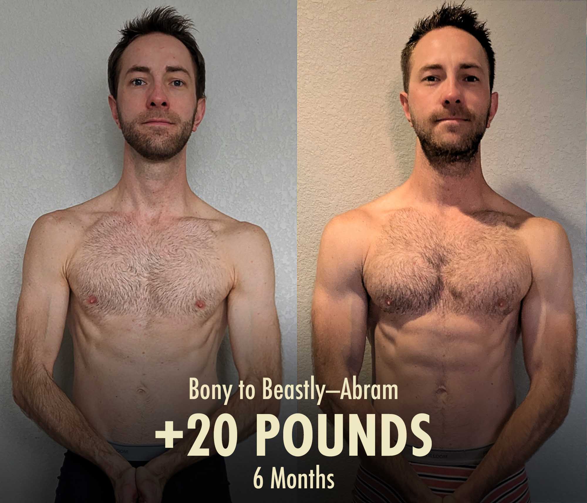 Before and after results of a man after following a workout split with an upper body emphasis.