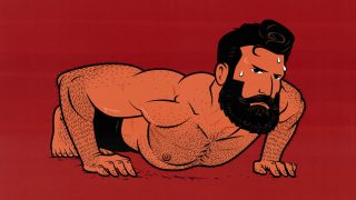 How Many Push-Ups Should You Be Able To Do in a Row? Illustration of a strong, healthy man doing as many push-ups as he can.