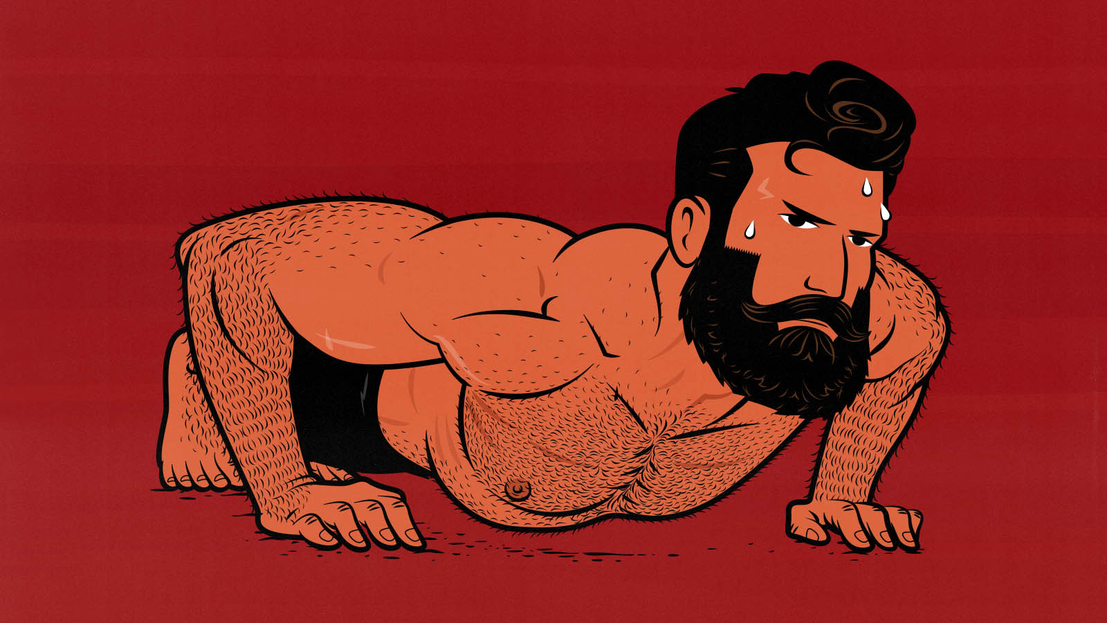 Illustration of a strong, healthy man doing as many push-ups as he can.