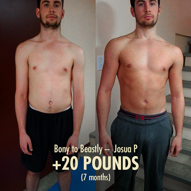 Before and after photo of a thin guy building a v-taper physique.