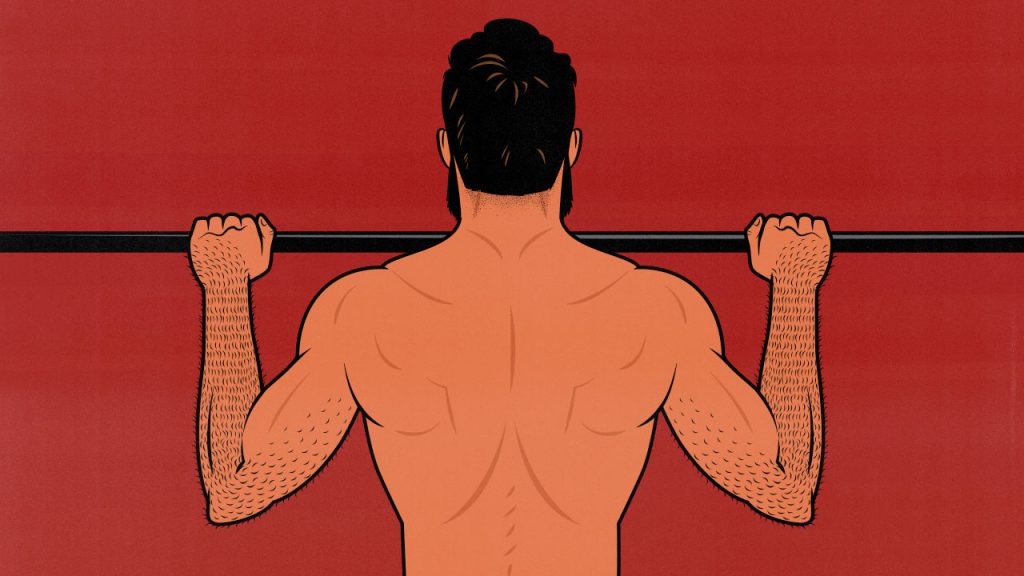 Illustration showing a man doing pull-ups.