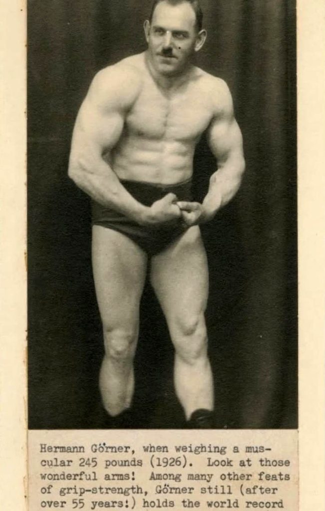 A photo of Hermann Goerner, one of the largest natural lifters from the pre-steroid era, with an estimated FFMI of 29.