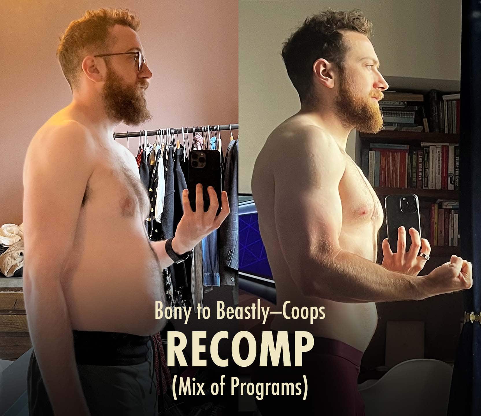 Before and after photo of a man losing weight with the Bony to Beastly Program.