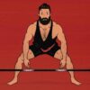Illustration of a man doing a sumo deadlift (outlift)