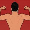 Illustration of a man flexing his back and biceps.