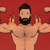 Illustration of a muscular man doing dumbbell lateral raises.